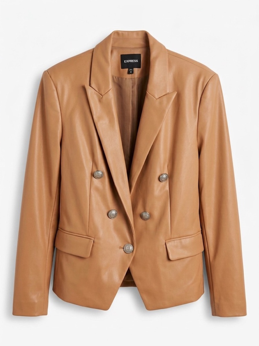Express Women's Tan Leather Double-Breasted Blazer, XL